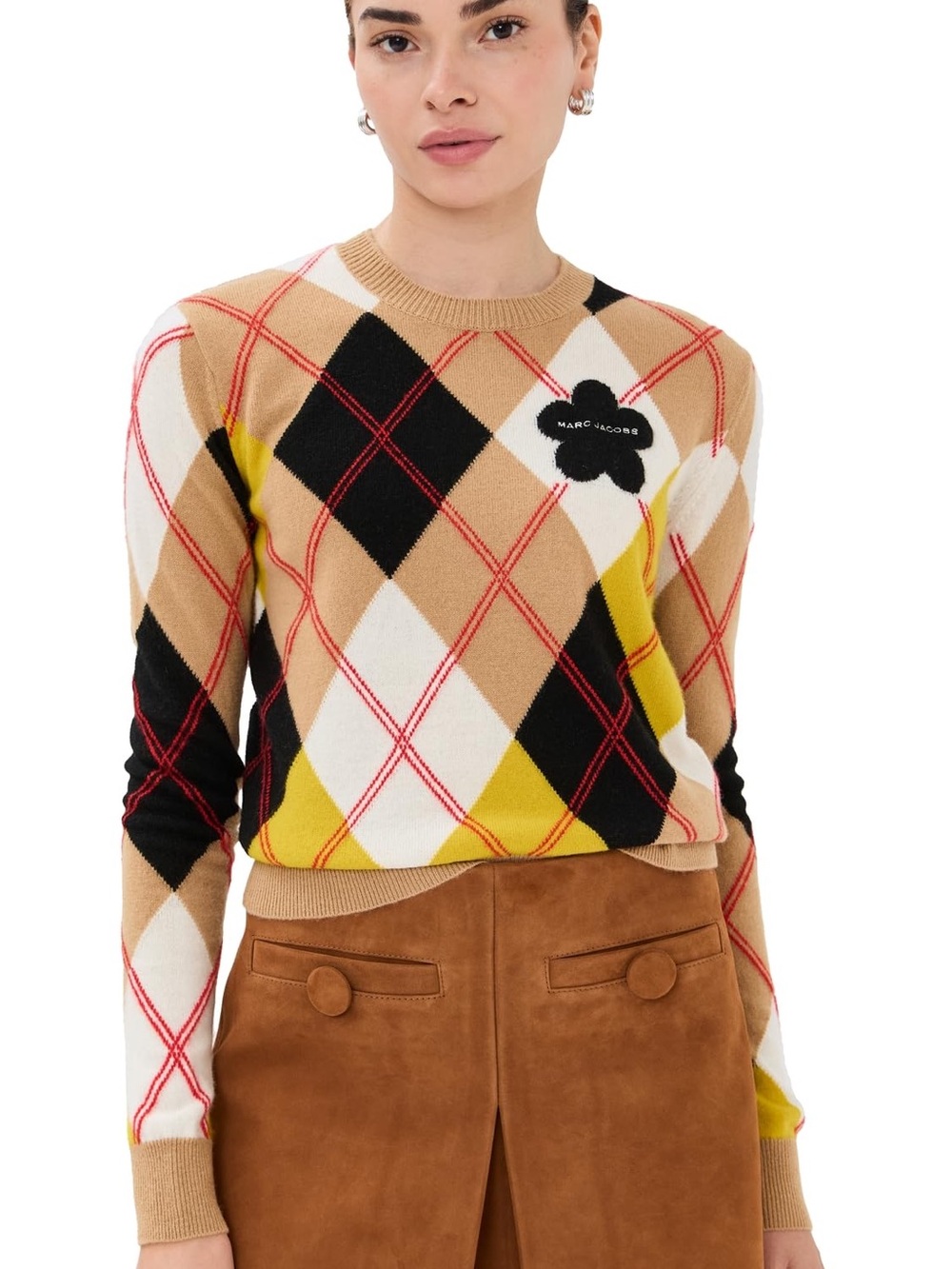 Marc Jacobs Argyle Crew Sweater in Tan, Black, White & Yellow
